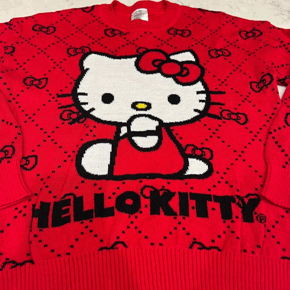 Hello Kitty Sweater Red Bows Pattern Knit Graphic Top Small S‎ Sanrio - Picture 2 of 7